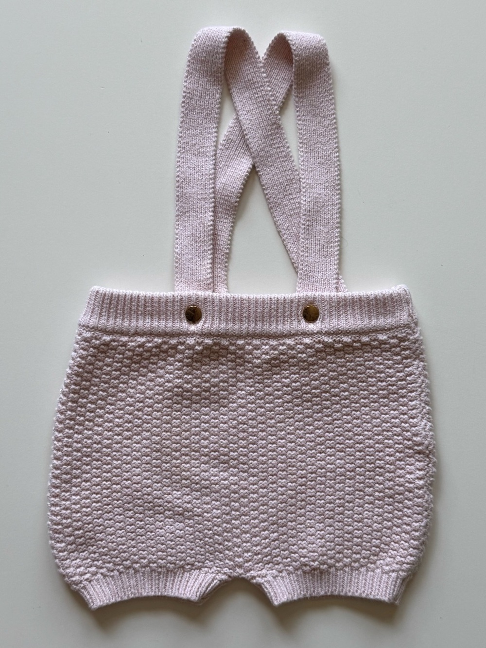 Louis Louise Knit Suspender Baby Romper - Light Metallic Pink - Size S1 (3-6M)